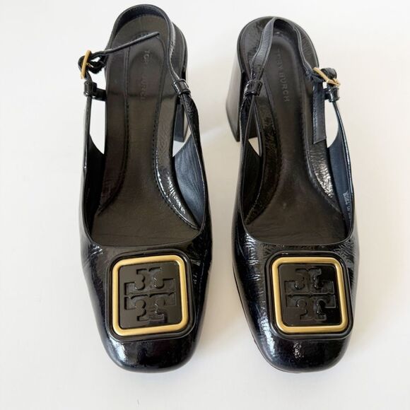 Tory Burch Women’s Georgia Bombé Square Toe Leather Black Slingback Pump Size 6 - Picture 3 of 8